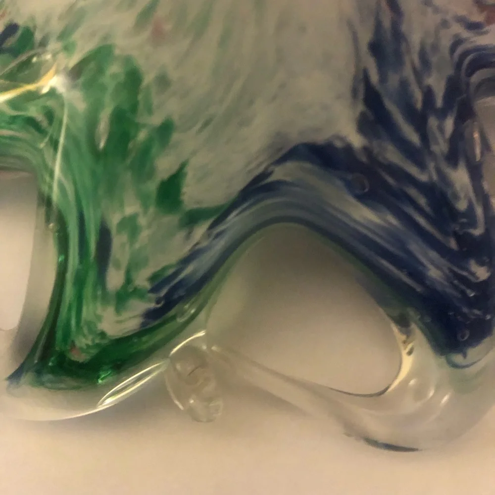Murano Green and Blue Art Glass Paperweight Trinket Holder Blue Red Pink Green